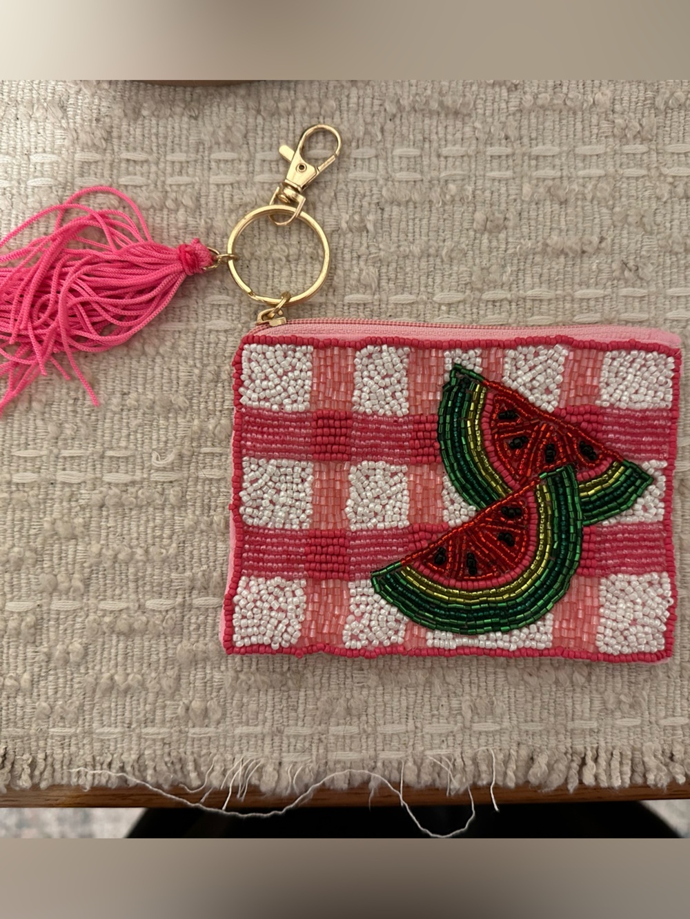 Beaded Watermelon Card Holder with Pink Tassel